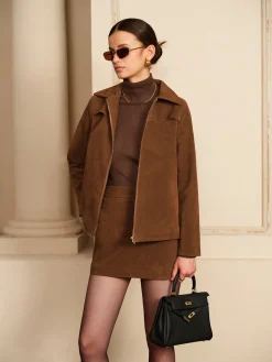 Suede Back Zipper Mini Skirt