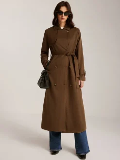 Suede Belted Button Long Trench Coat