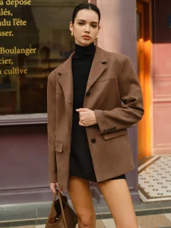 Suede Button Lapel Blazer
