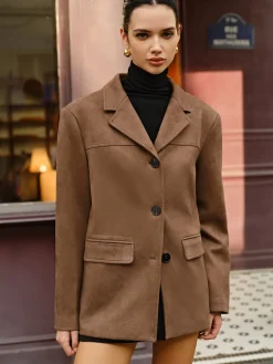 Suede Button Lapel Blazer