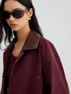 Suede Contrast Collar Pockets Jacket