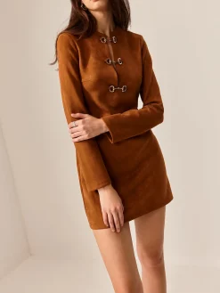 Suede Metal-Detail Short Dress
