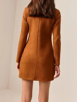 Suede Metal-Detail Short Dress