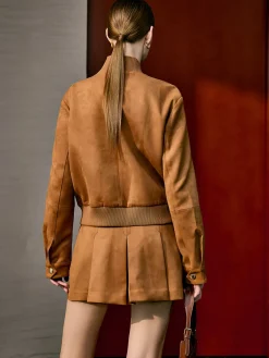 Suede Pleated Pockets Skirt With Belt