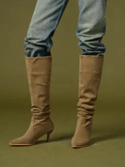 Suede Ruched Knee-High Boots
