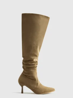 Suede Ruched Knee-High Boots