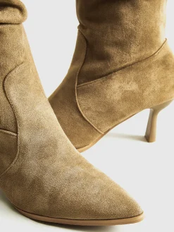 Suede Ruched Knee-High Boots