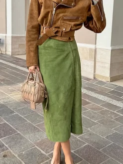 Suede Slit Zipper Skirt