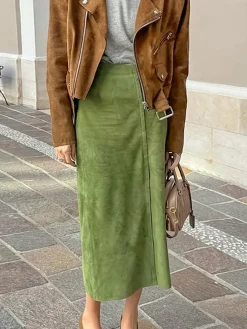Suede Slit Zipper Skirt