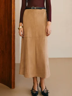 Suede Straight Skirt Without Belt
