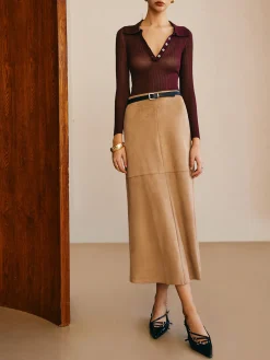 Suede Straight Skirt Without Belt