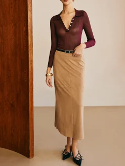 Suede Straight Skirt Without Belt