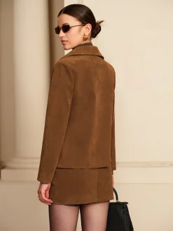 Suede Zipper Jacket With Shoulder Pads