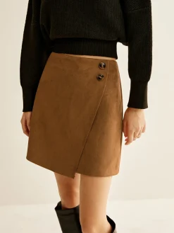 Suede Zipper Wrap Skirt