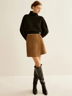 Suede Zipper Wrap Skirt