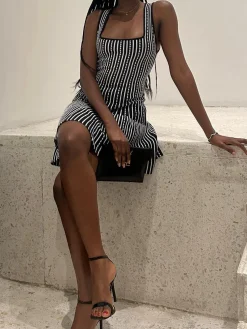 Summer Contrast Trim Striped Short Dress