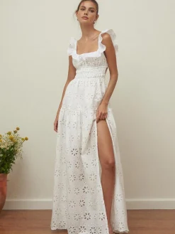 Sundrenched Cotton Eyelet Embroidered Long Dress