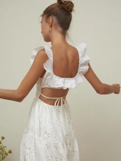 Sundrenched Cotton Eyelet Embroidered Long Dress