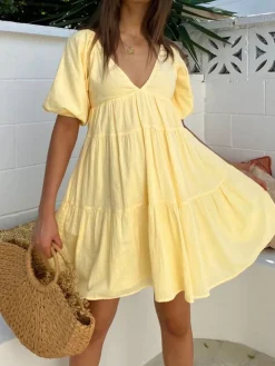 Sunshine Zippered Plunge Skater Short Dress