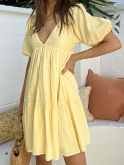 Sunshine Zippered Plunge Skater Short Dress