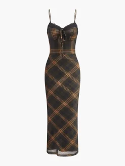 Sweetheart Checked Tulle Cami Dress