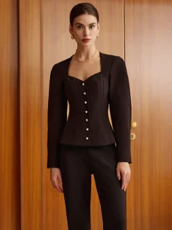 Sweetheart Neckline Slim Blouse