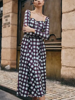Sweetheart Plaid Pleated Dress