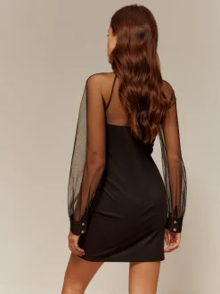 Sweetheart Sheer-Detail Slim Dress