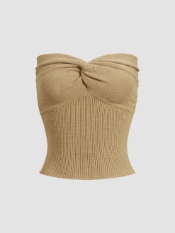 Sweetheart Twist Ribbed Crop Tube Strapless Top