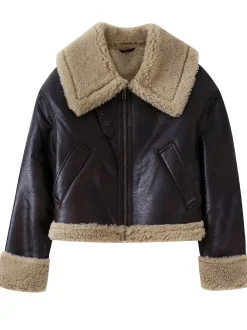 Teddy Faux Leather Zipper Jacket