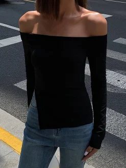 Terracotta Off Shoulder Long Sleeve Shirt