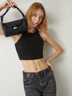 Textured Buckle Flap Handbag