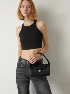 Textured Buckle Flap Handbag