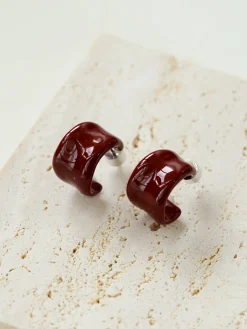 Textured Enamel C-Shaped Earrings