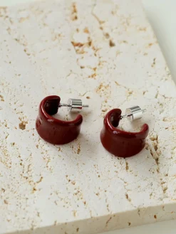 Textured Enamel C-Shaped Earrings