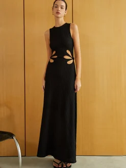 Textured Sleeveless Cutout Long Dress