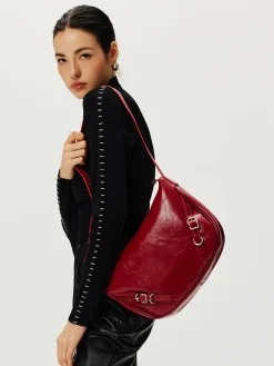 Textured Zipper Shoulder Bag