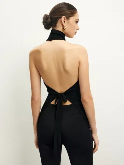 Tie Back Wrap Knit Halter Top
