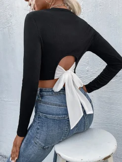 Tie Beck Skinny Crop Blouse