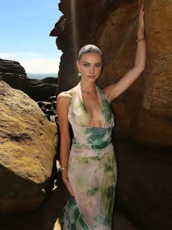 Tie Dye Print Halter Backless Skirt Set