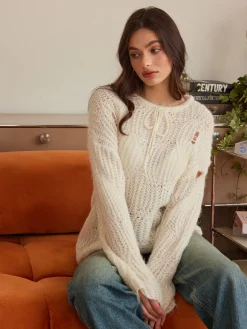 Tie Front Hollow Shift Sweater