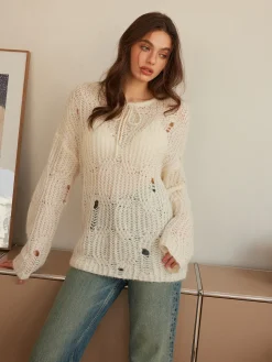 Tie Front Hollow Shift Sweater