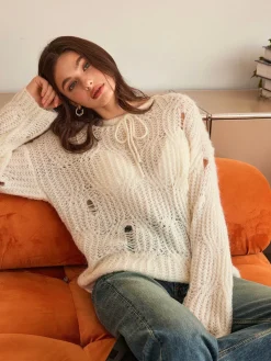 Tie Front Hollow Shift Sweater