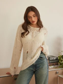 Tie Front Hollow Shift Sweater