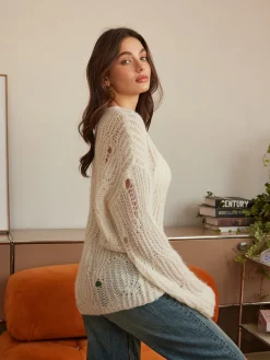 Tie Front Hollow Shift Sweater