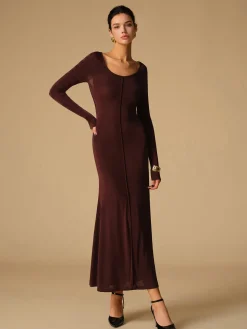 Tie Neck Backless Jersey Long Dress
