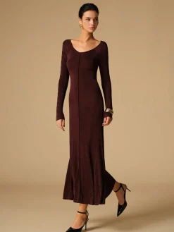 Tie Neck Backless Jersey Long Dress