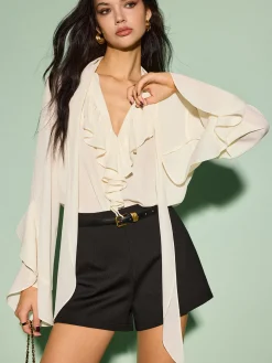 Tie Neck Chiffon Ruffle Shirt