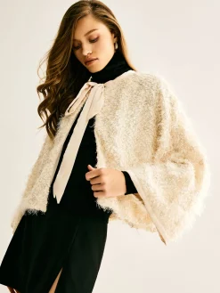 Tie Neck Fuzzy Blazer