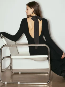 Tie Neck Open Back Long Dress